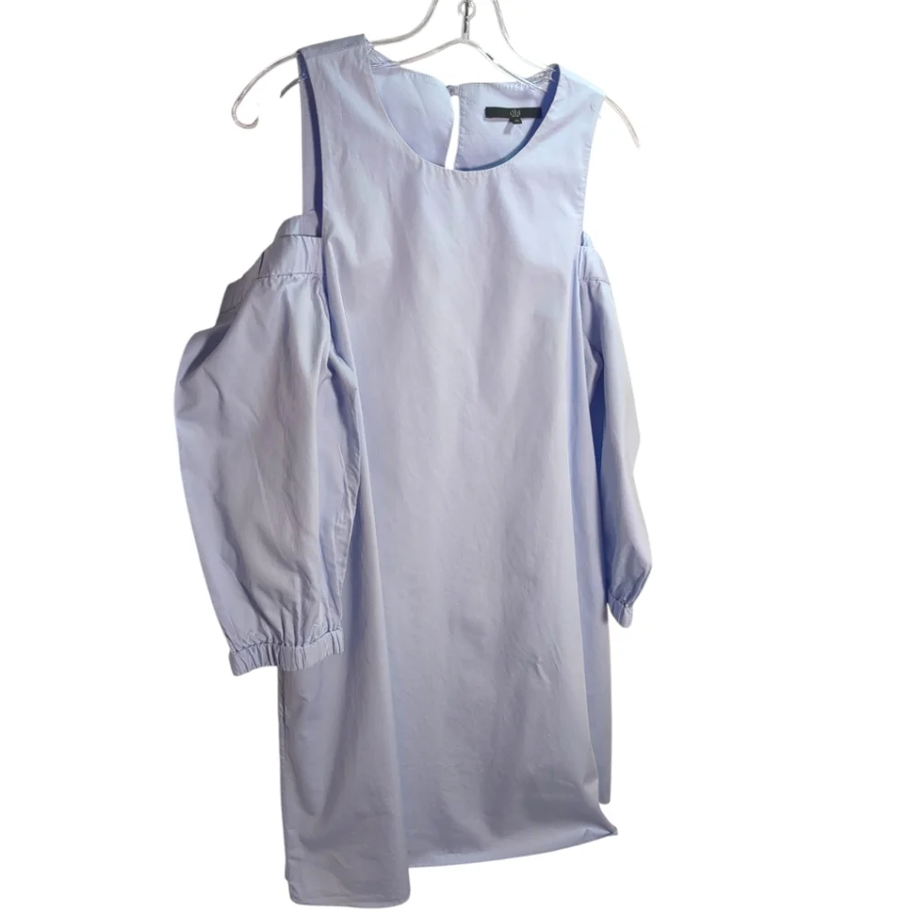 TIBI Cutout Shoulder 100% Cotton Poplin Dress in Light Blue SZ 10 - Picture 6 of 11